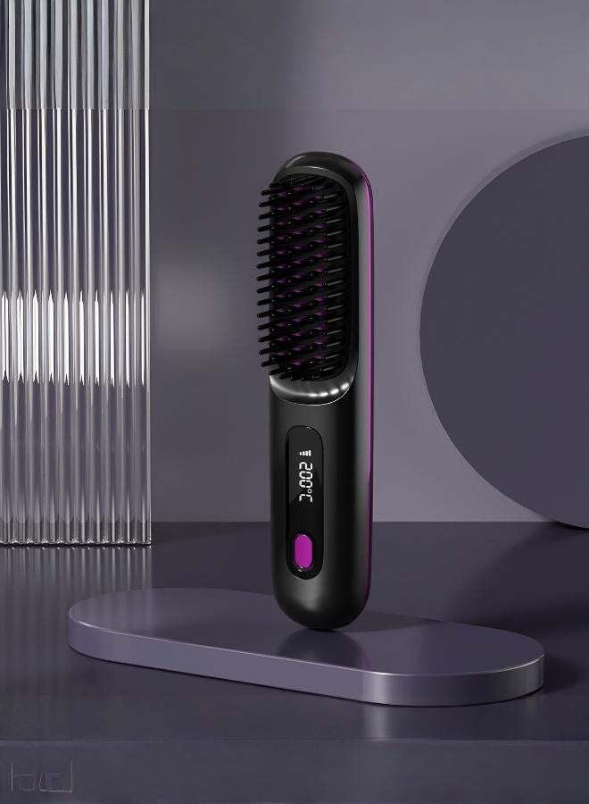 Wireless Ceramic Hair Straightening Brush, Cordless Heating Comb with LCD Temperature Display, Portable for Travel & Home - Image 1